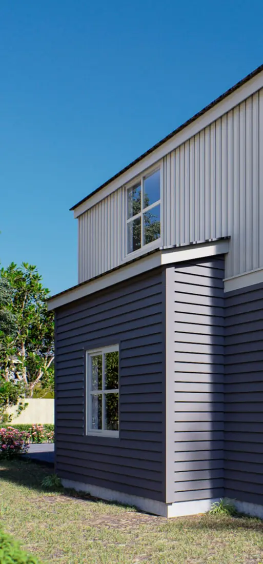 Close-up render of an accessory dwelling unit showing board and batten cladding