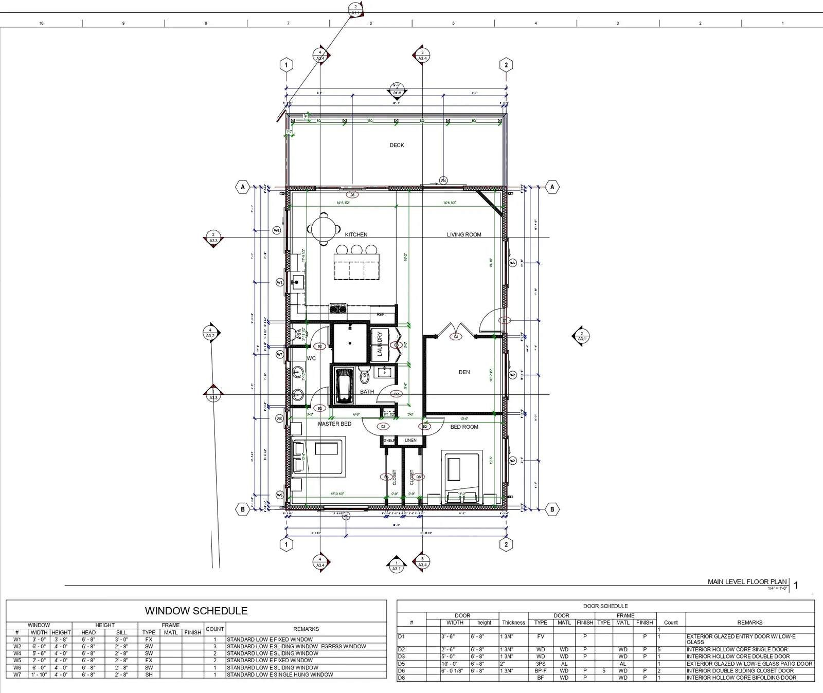 Construction permit set floor plan with dimensions and window schedule